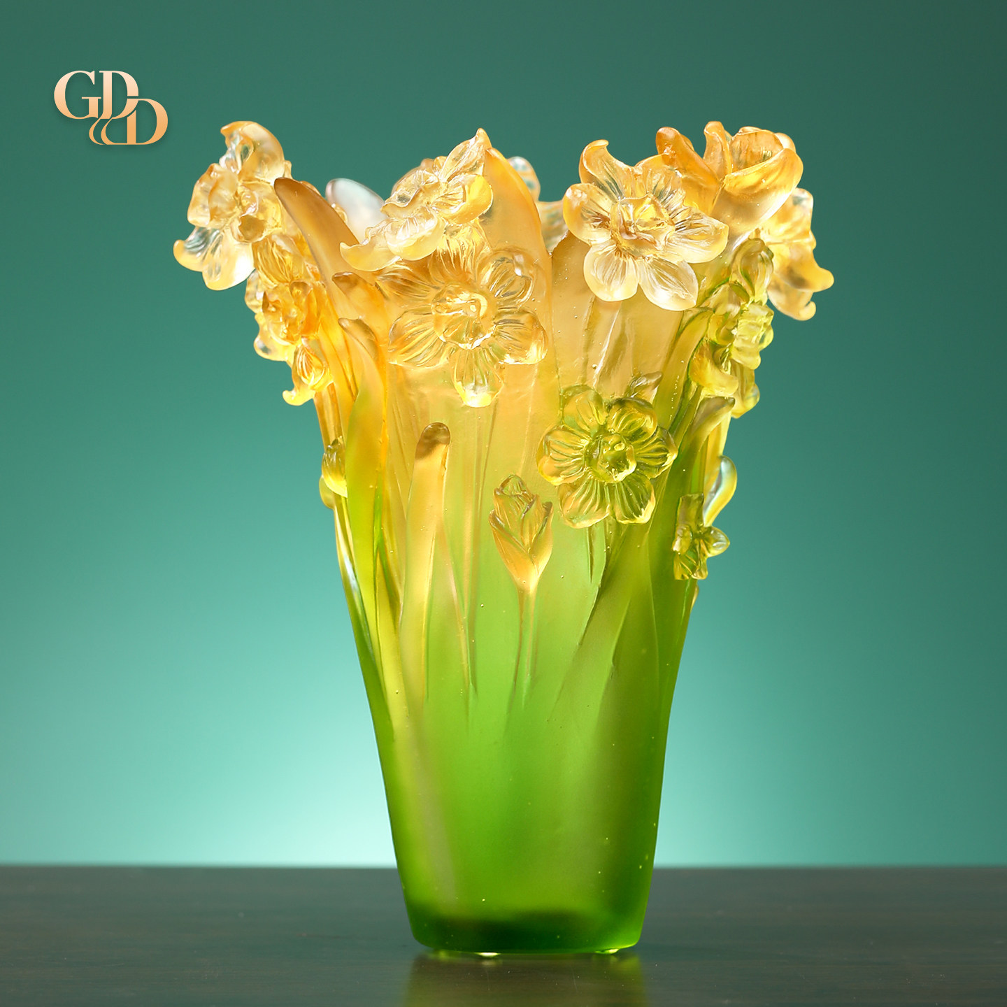 古东东琉璃花瓶黄绿渐变立体花朵花艺摆件家居轻奢装饰桌面插花器,家居饰品,装饰摆件,淘宝优惠券,粉丝福利购,淘宝优惠卷