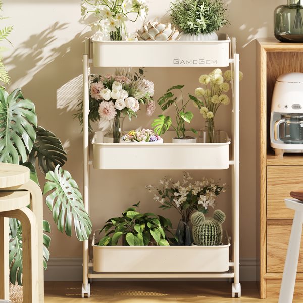 折叠小推车家用置物架客厅浴室厨房新款移动带轮三层收纳架免安装