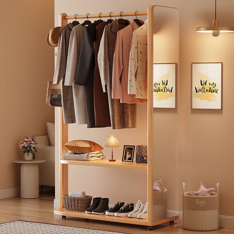 衣帽架全身镜一体落地家用客厅入户门多层置物架T卧室挂衣架带镜