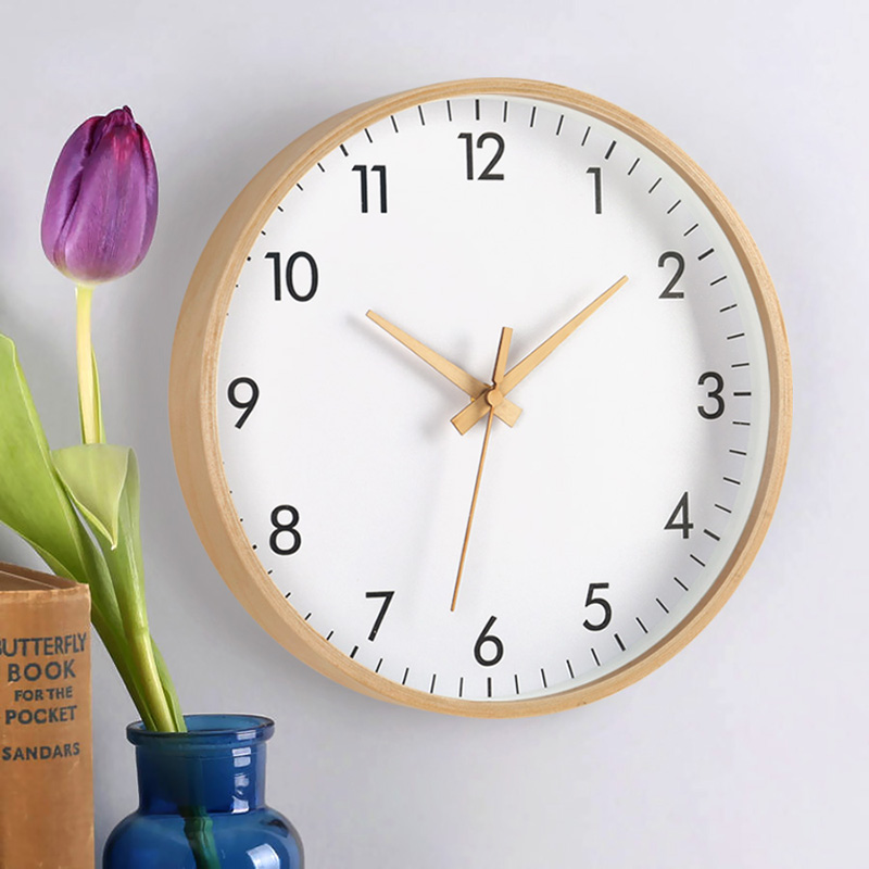 北欧挂钟b客厅日式现代简约大气实木时钟创意时尚卧室超静音石英