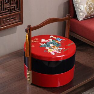 盒提中国风盒食高档酒店用品商用盒中式器漆手提篮木质晋元恒点心