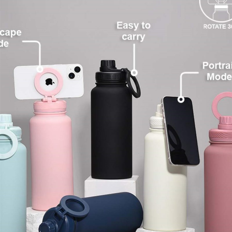新款手机磁吸支架水杯户外大容B量1L大口保温杯不锈钢运动水壶