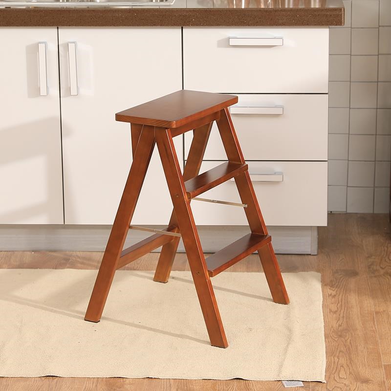 W6梯凳可折f叠厨房凳多功能板凳家用实木高脚凳三步梯椅吧台凳收