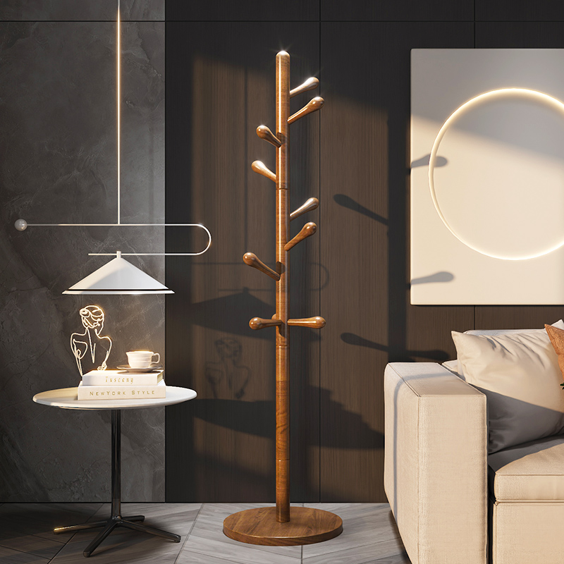 实木挂衣架家用卧室落地立式单杆C榉木衣帽架办公室挂包架不占空