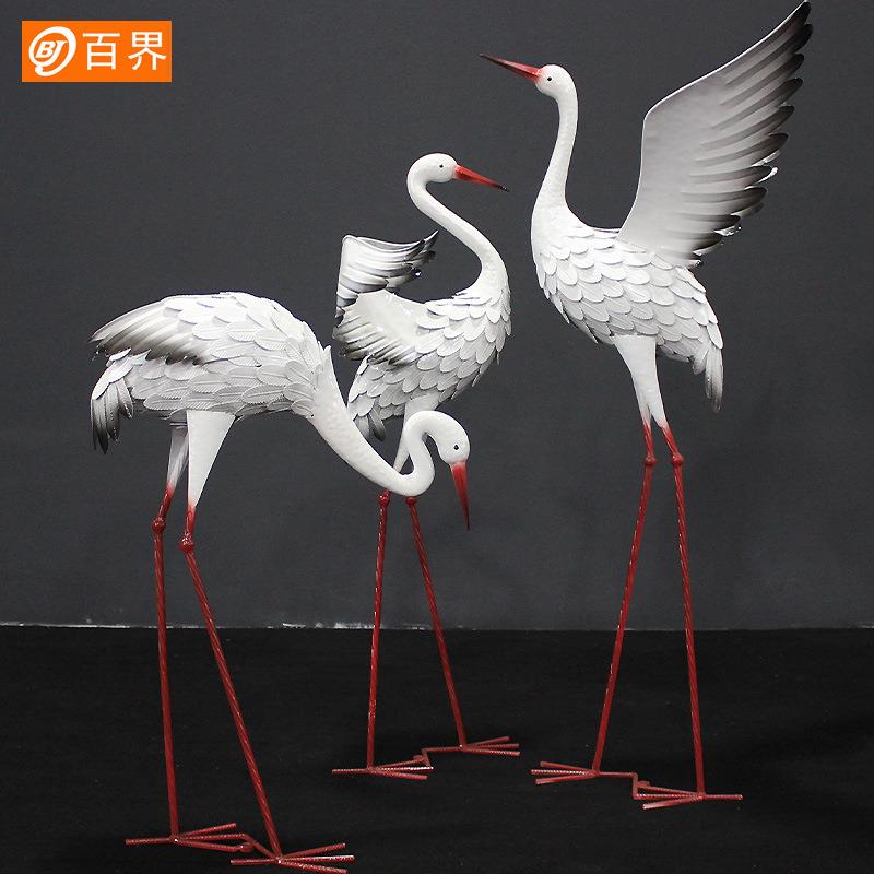 户外仿真白鹭鹤铁艺花园景观装饰品公园庭院大型落地动物仙鹤摆件图片