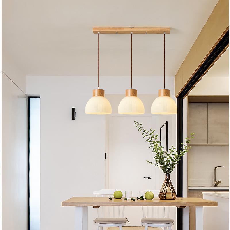 北欧日式吊灯个性三头餐厅吊灯家用饭厅吧台原木质实木艺吊灯