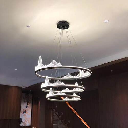 山水黑色新中式大客厅吊灯轻奢风简约北欧别墅广东中山主卧室灯具