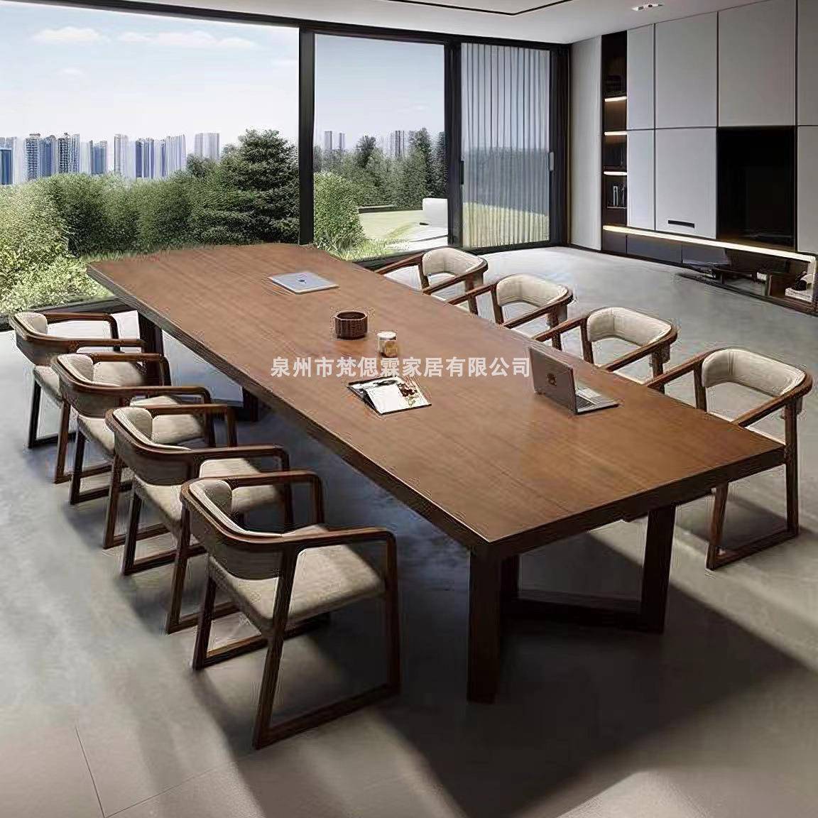 实木会议桌长桌现代简约原木大板桌办公室桌子商用工作台大长书桌