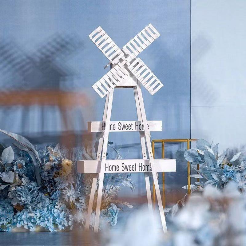 实木复古旋转风车田园置物花架户外婚礼迎宾装饰花器摆件婚庆道具