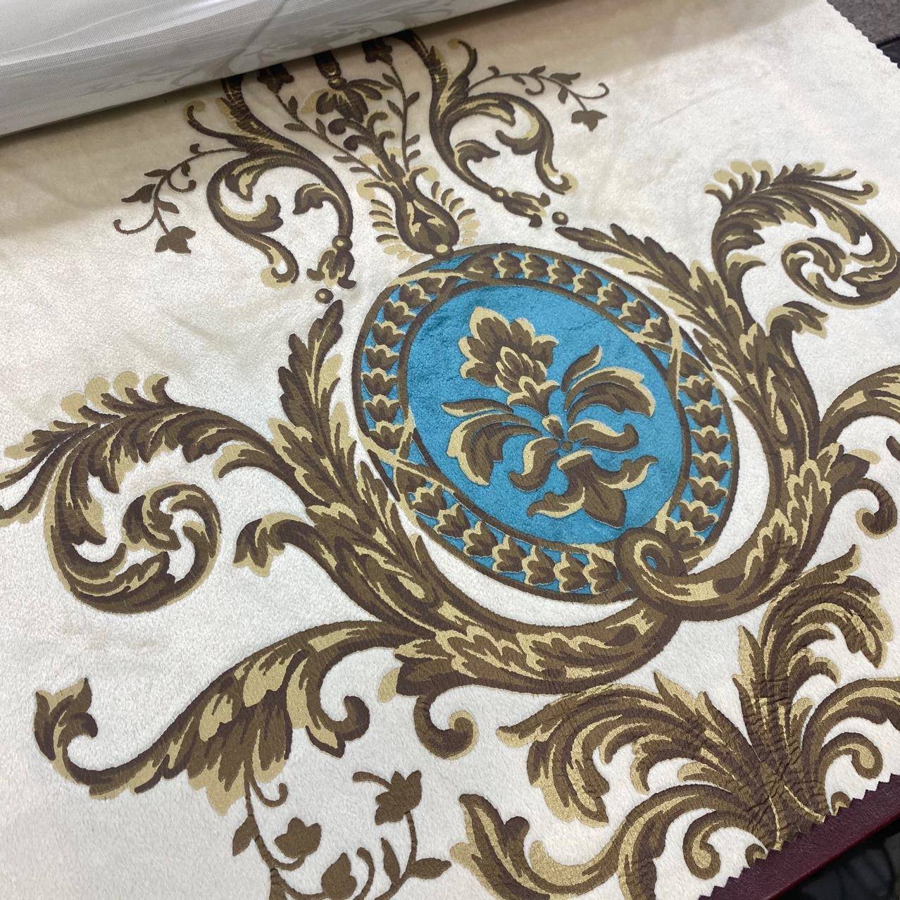 高窗280CM定宽绒布雕印窗帘布料软包面料欧式大花绒布抱枕布