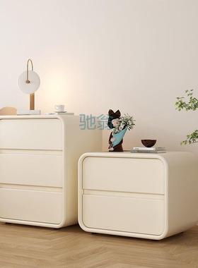 fLE简约现代床头柜奶油床边柜实木收纳新款轻奢卧室小型储物家用