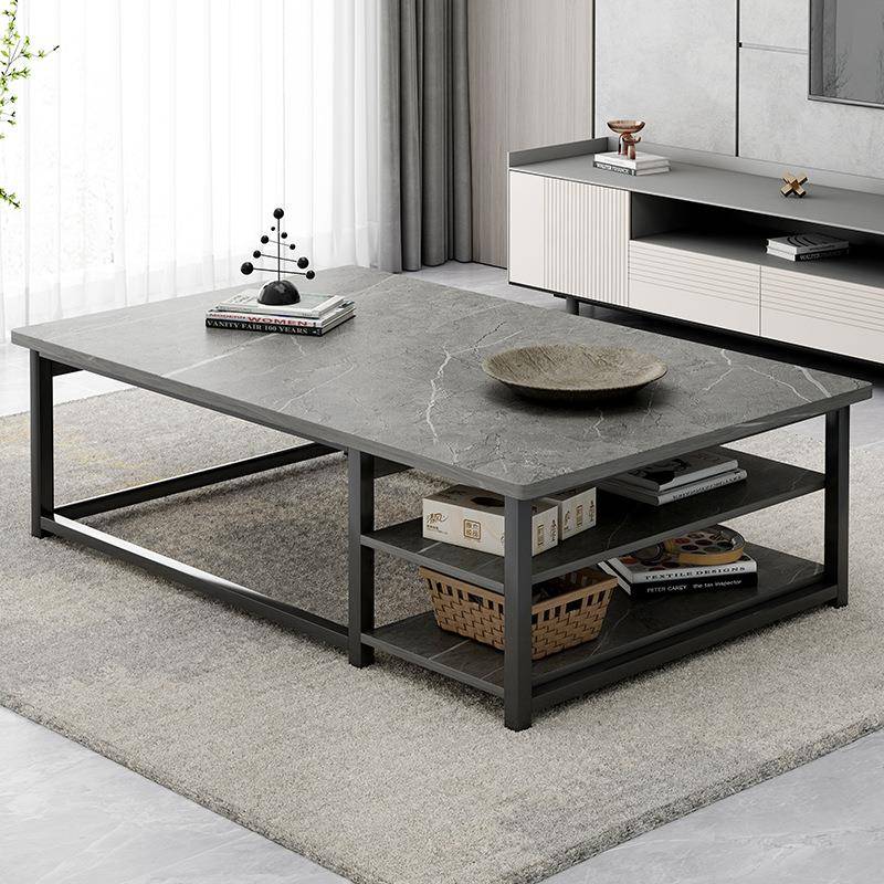 茶几简约小户型轻奢铁艺客厅边几家用岩板色可移动阳台长方小茶桌