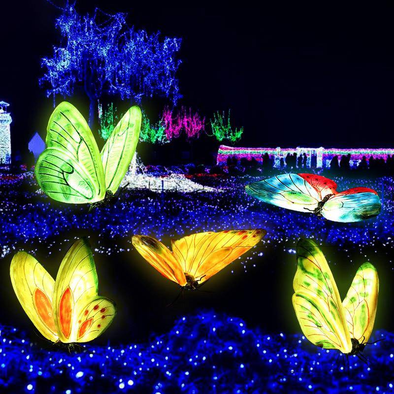 仿真发光蝴蝶摆件户外玻璃钢动物雕塑园林景观公园景区花园装饰品