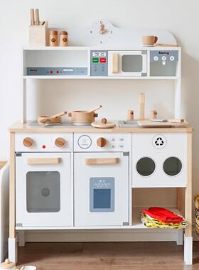 kienvy木质厨房煮饭玩具套装儿童仿真过家家烧菜灶台带菜板厨具