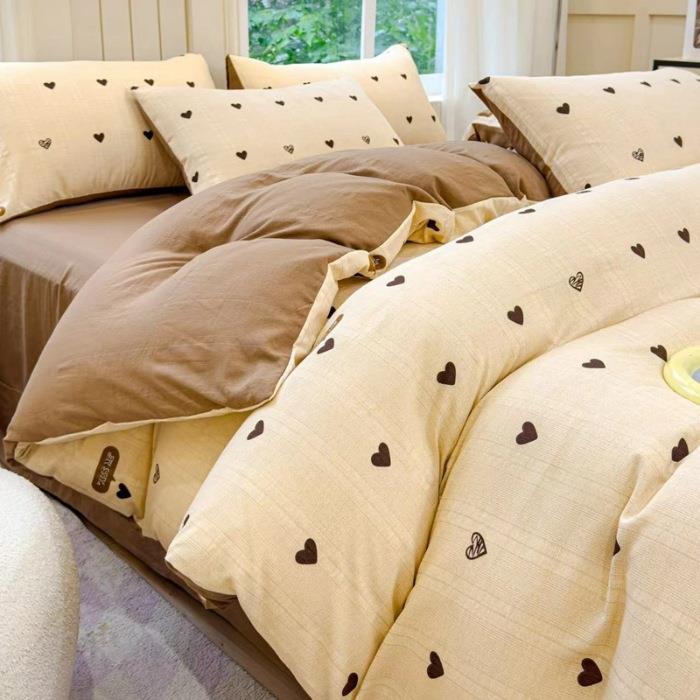 秋冬新款小清新云纱棉四件套水洗棉A类母婴级床单被套宿舍三件套