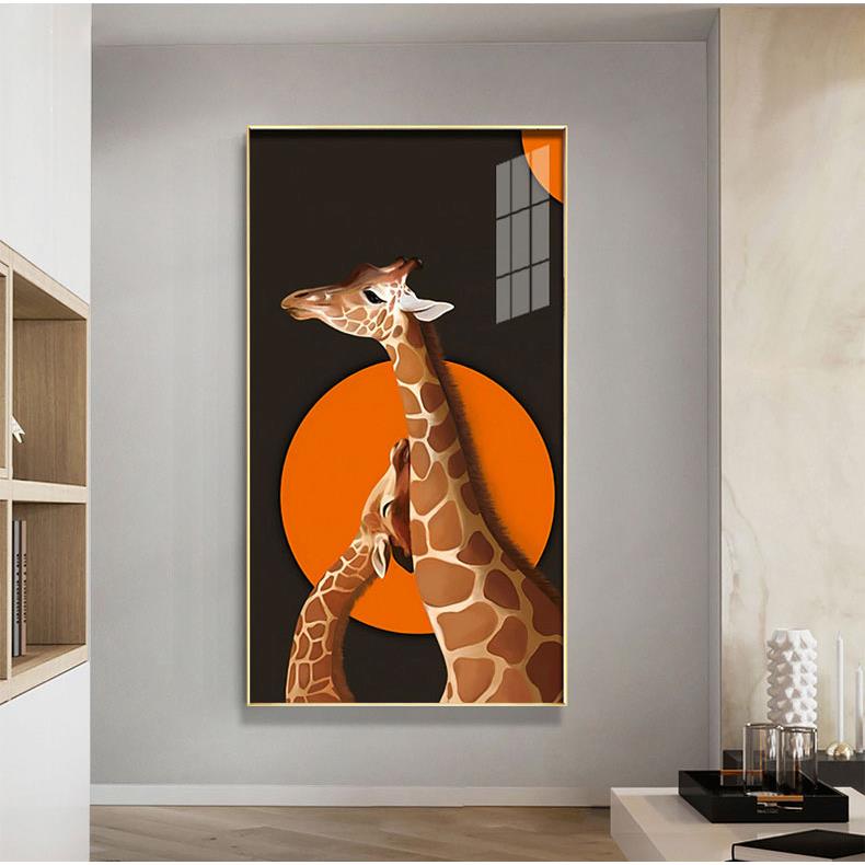 玄关装饰画北欧长颈鹿挂画卡通动物卧室餐厅挂画客厅现代简约壁画