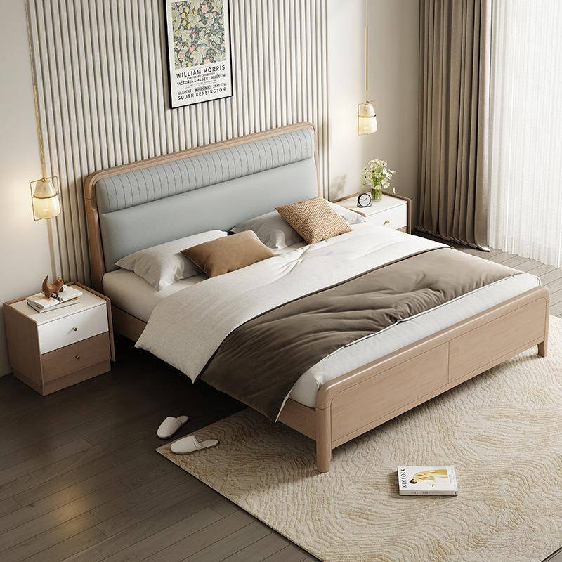 全实木床现代简约橡胶木床架1米8出租房用主卧双人床1.5米单人床