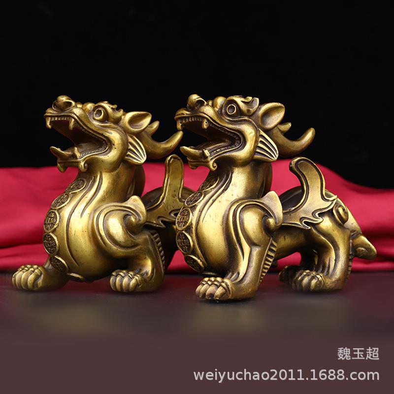 纯铜金钱貔貅摆件皮丘貔貅摆件一对铜貔貅家居办公室摆件工艺品