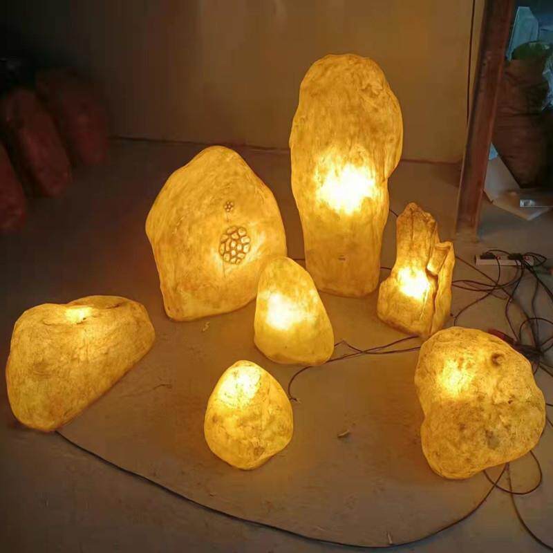 户外公园仿石头发光草坪灯树脂玻璃钢透光景观照明草地灯