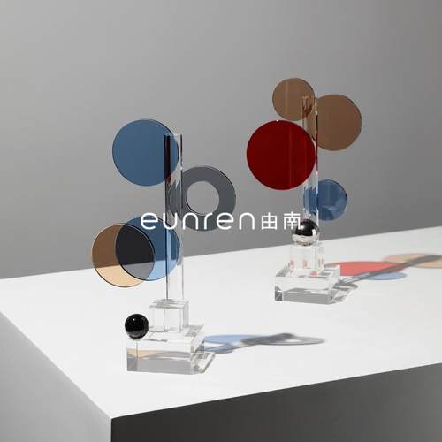 现代创意五彩圆圈透明摆件样板房间客厅家居电视柜办公室软装饰品