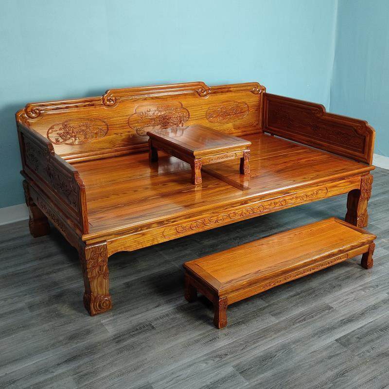 罗汉床中式三人椅新中式沙发会客厅榆木质位贵妃躺椅简约小户型热