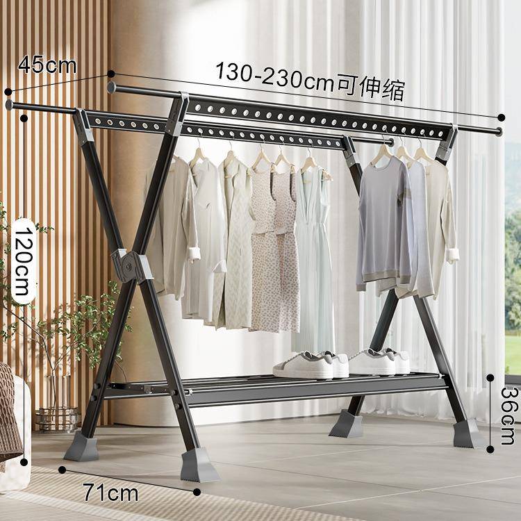 铝合金晾衣架防风马蹄脚落地立式挂衣架折叠阳台晒衣架子晾衣杆