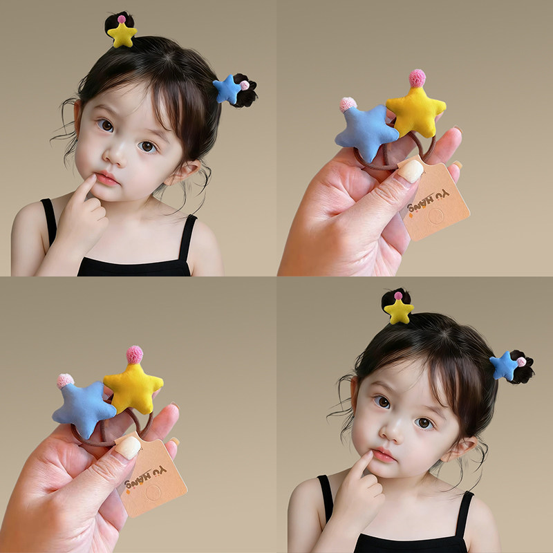 彩色五角星儿童发圈2026清新百搭女童发绳扎双马尾不伤发皮筋发饰图片