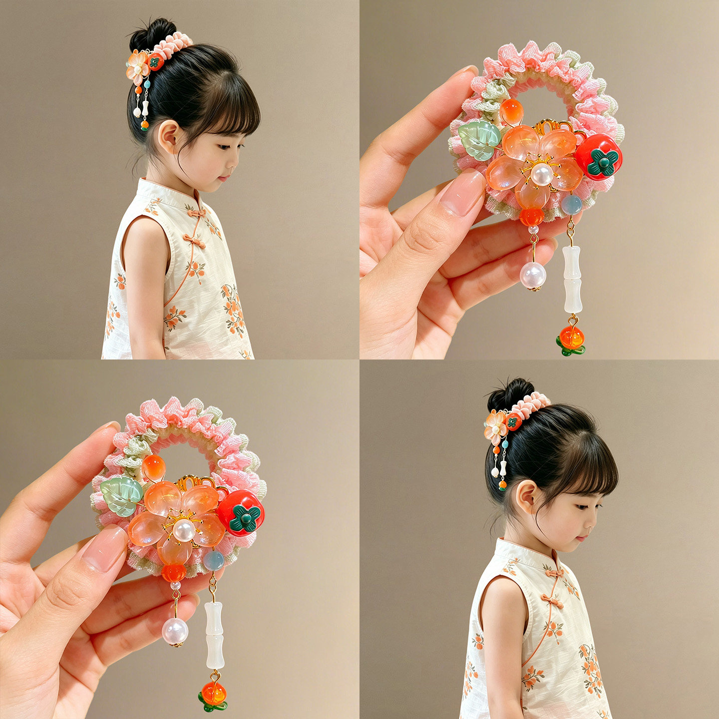 中秋儿童超仙古风花朵发圈2026新款女童丸子头发绳公主汉服头饰品