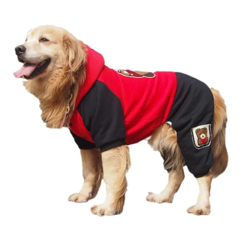 新款中大型犬狗狗衣服四脚衣金毛拉布拉多萨摩连帽卫衣秋冬装