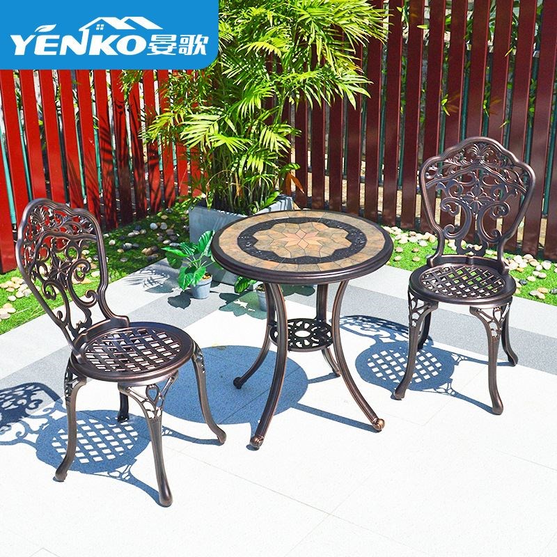 户外铸铝桌椅三件套阳台小桌椅拆装D休闲桌椅组合别墅露台花园桌