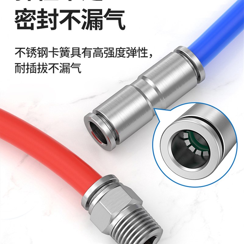 304不锈钢气管变径气动快插接头PL802直角等径弯头螺纹直通三通PC