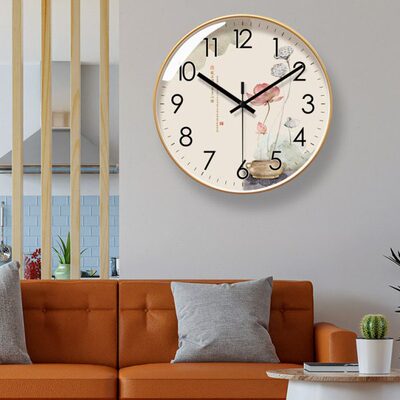 古典0新中式禅意吉祥扫静音客厅拉8挂钟钟表静音石英钟易普11秒