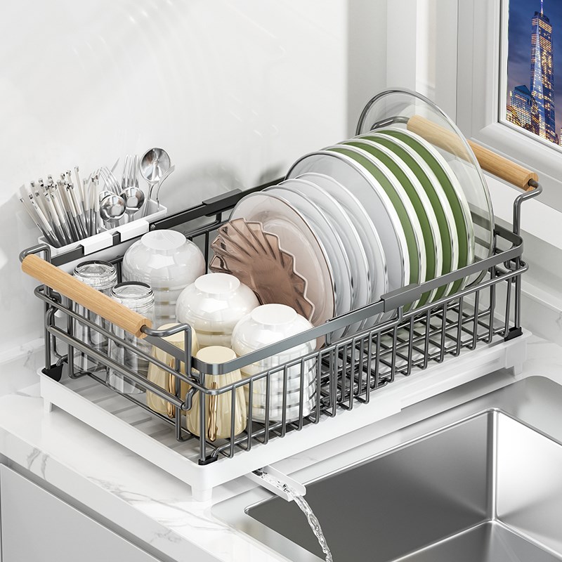 碗碟收纳架304不锈p钢可伸缩碗架厨房碗盘沥水架篮碗筷餐具置物架