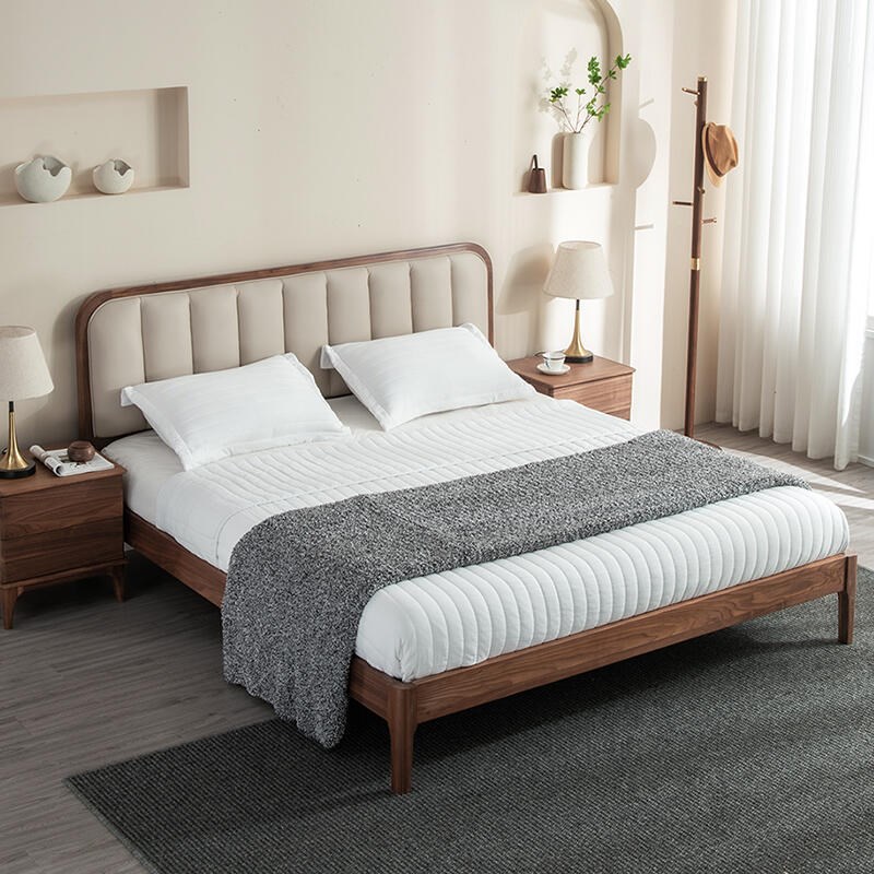软靠床家用卧室轻奢现代简约双人床北欧真皮日式实T木床主卧室1米