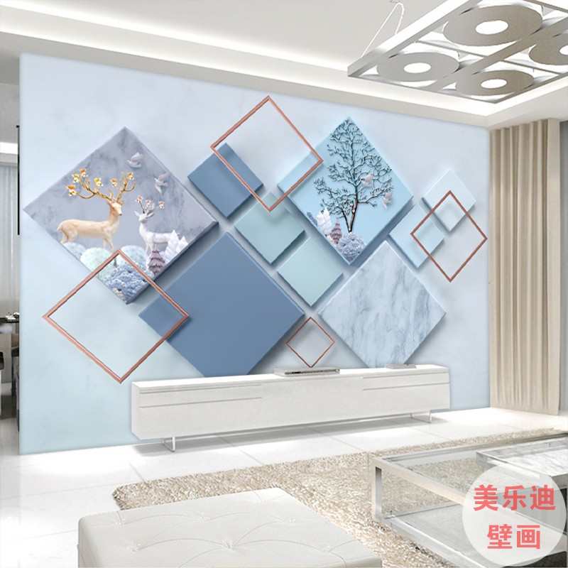 北欧大气几何电视墙壁纸r5d8d立体沙发背景墙壁画卧室客厅影视墙