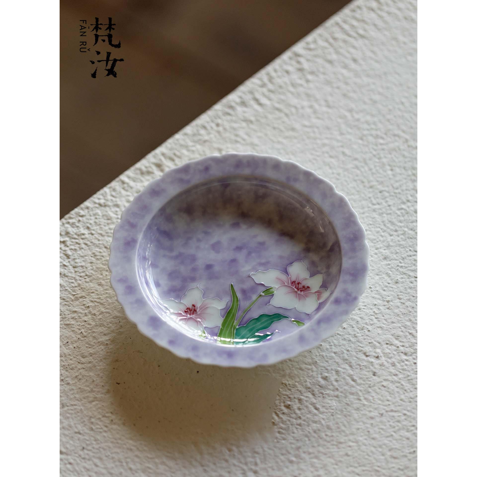 凡如有田瓷手绘百合花口壶功夫茶套装陶瓷干泡盘盖碗茶壶壶托盘