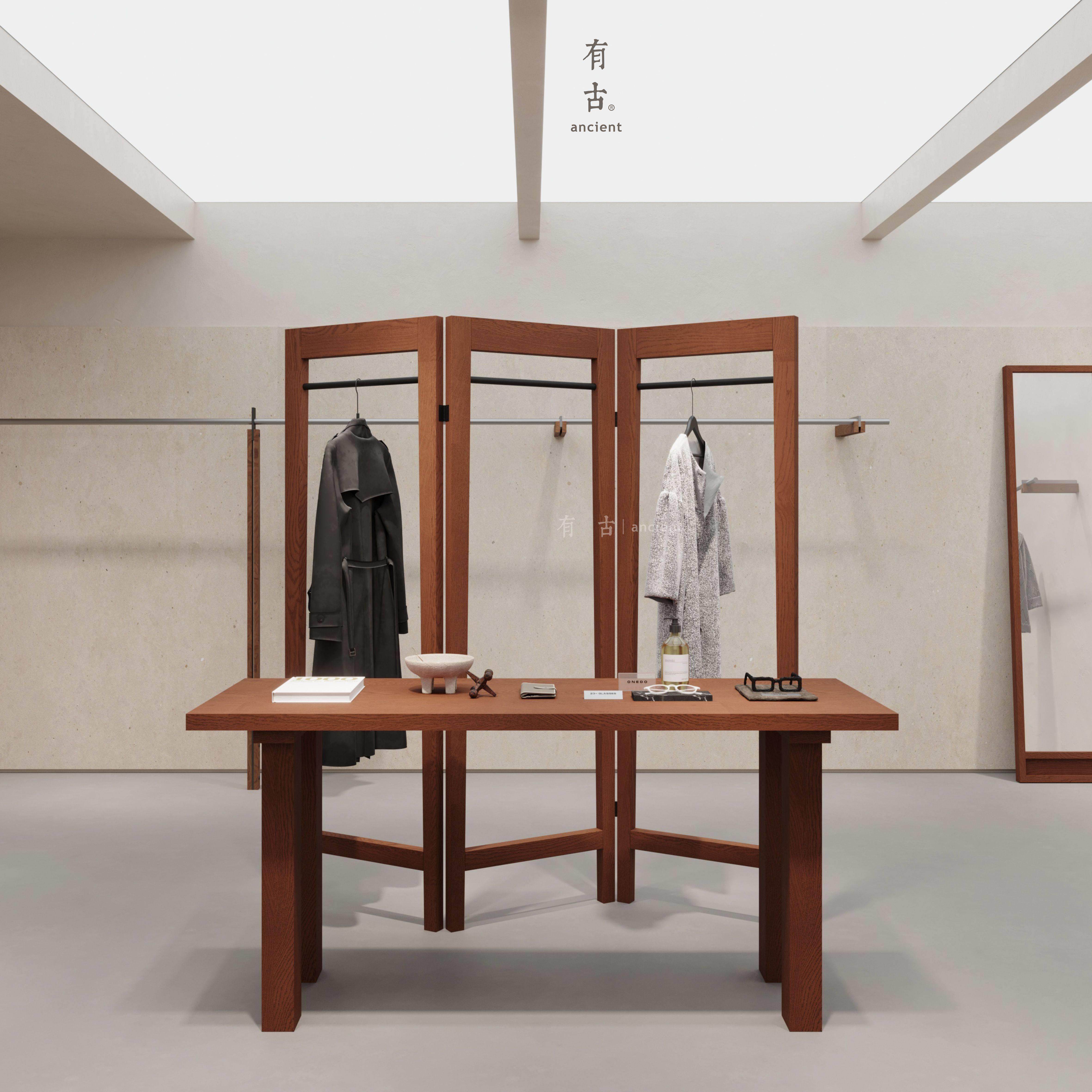 服装屏风展示架中岛木质隔断陈列架中古橱窗落地式折叠装饰挂衣架