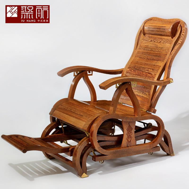 聚航红木家具 全鸡翅木摇椅 古典中式阳台逍遥椅休闲老人午休躺椅