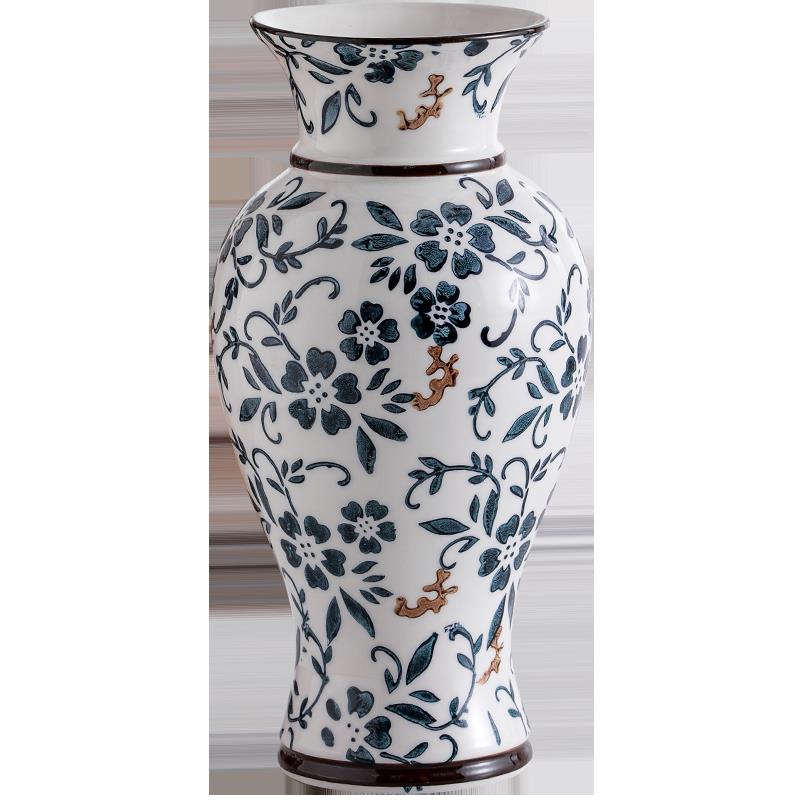 新中式中号青花瓷乡村田园覆古简约百搭陶瓷插花花瓶客厅装饰摆件