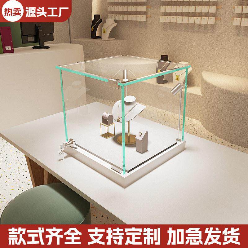 小型玻璃展示柜方形单开门带锁台面柜木质烤漆珠宝饰品首饰陈列柜