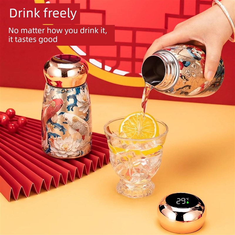 保温杯智能温控器中式锦鲤水杯手提创意316衬垫保温保冰