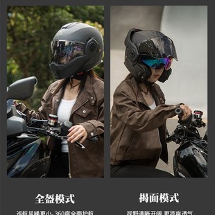 机车全盔2025新款 BR摩托车碳纤维头盔后空翻揭面盔双镜片男士 夏季