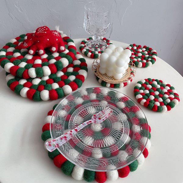 出口日韩创意手工羊毛毡圣诞节装饰餐桌垫隔热垫锅垫茶杯垫礼物