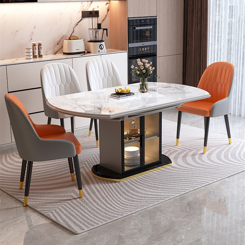 岩板餐桌椅组合现代简约轻奢家用小户型方圆两O用储物饭桌可变圆