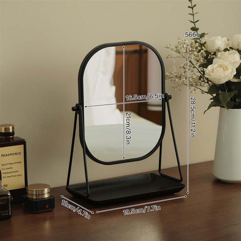 台式桌面b梳妆镜带托盘储物收纳盒可折叠化妆镜家用卧室少女心镜
