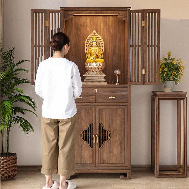 黑胡桃实木佛柜新中式佛龛立柜观音菩萨现代带门客厅家用靠墙佛柜