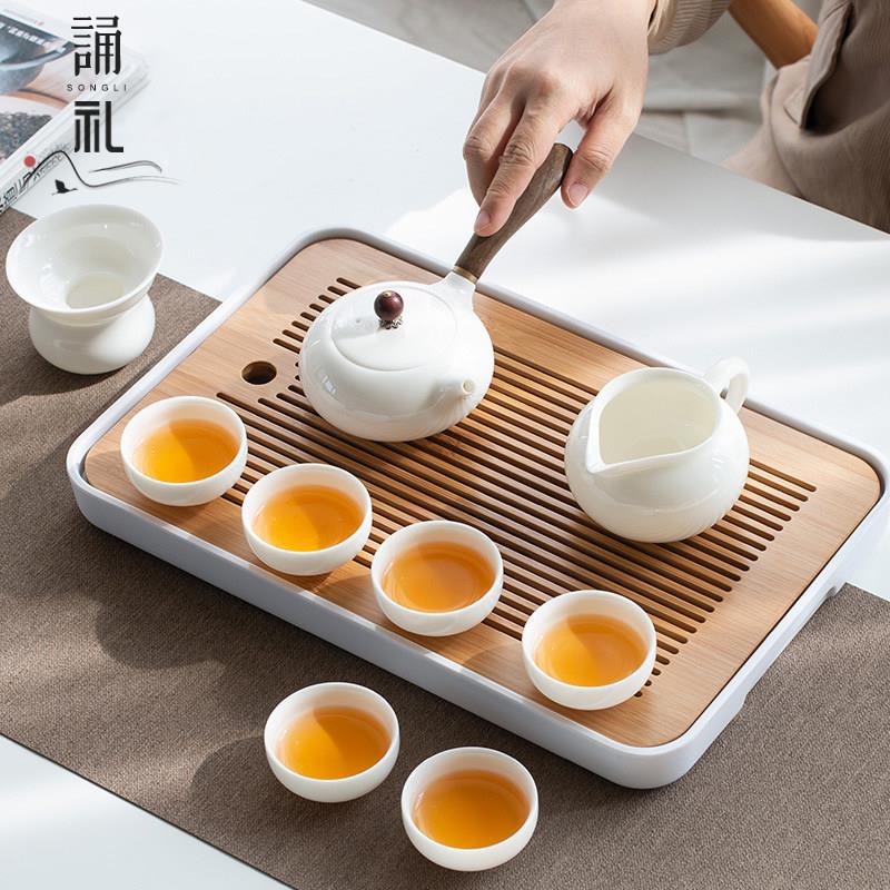 诵礼高档羊脂玉茶具套组德化白瓷家用简约功夫泡茶侧把壶盖碗礼盒