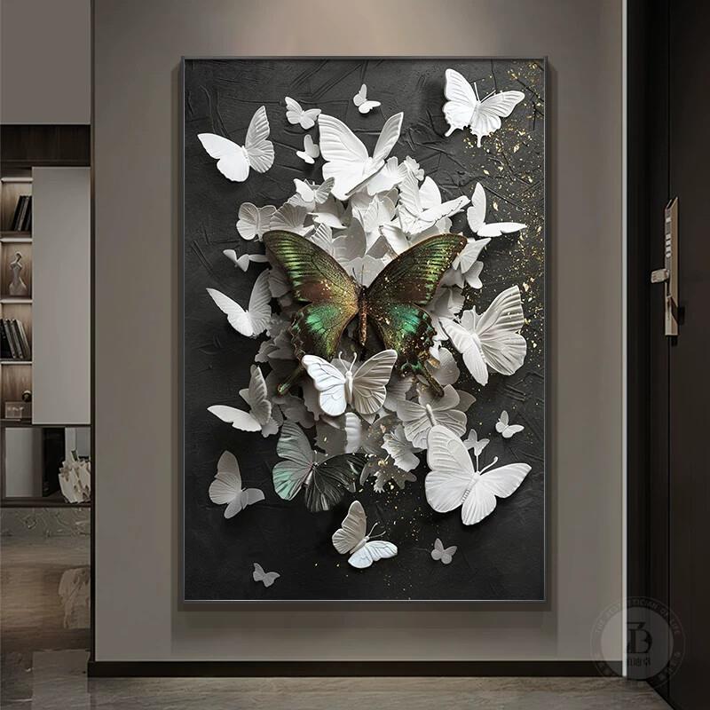 高级感玄关装饰画蝴蝶肌理画浮雕立体感挂画客厅沙发背景墙落地画