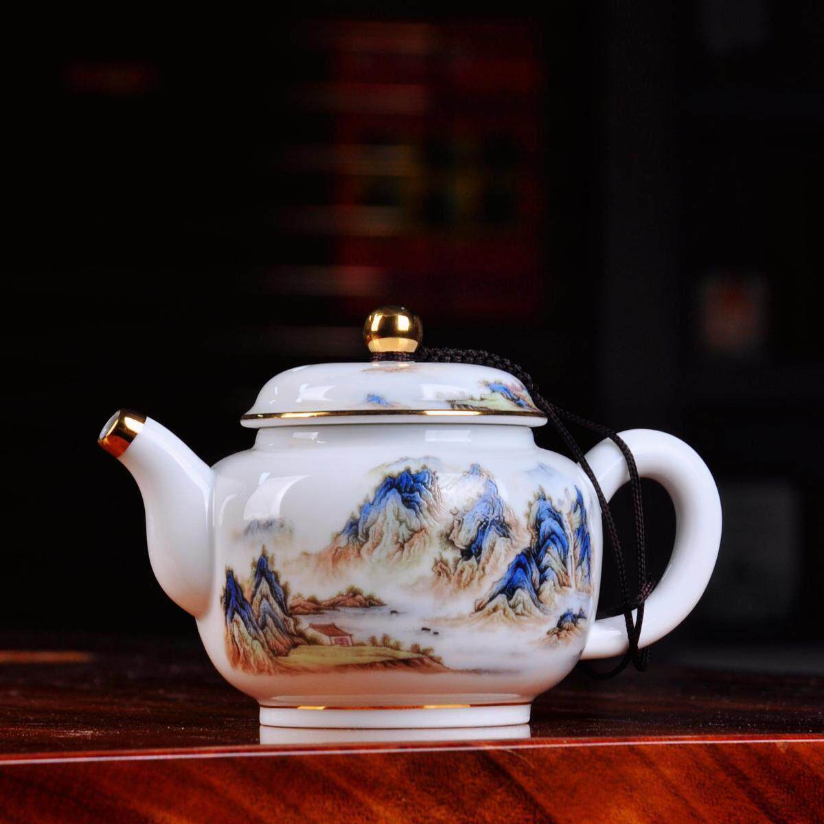 陶瓷茶壶泡茶小单壶描金粉彩功夫茶具复古千里江山图