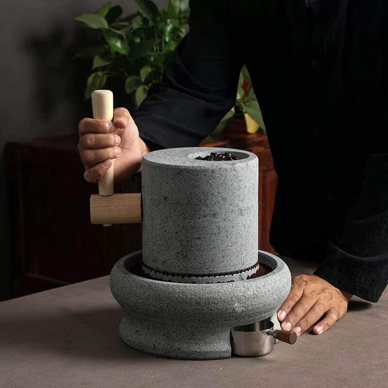 青石手动石磨咖啡磨豆机手摇磨碎机咖啡研磨器手工天然家用店铺款